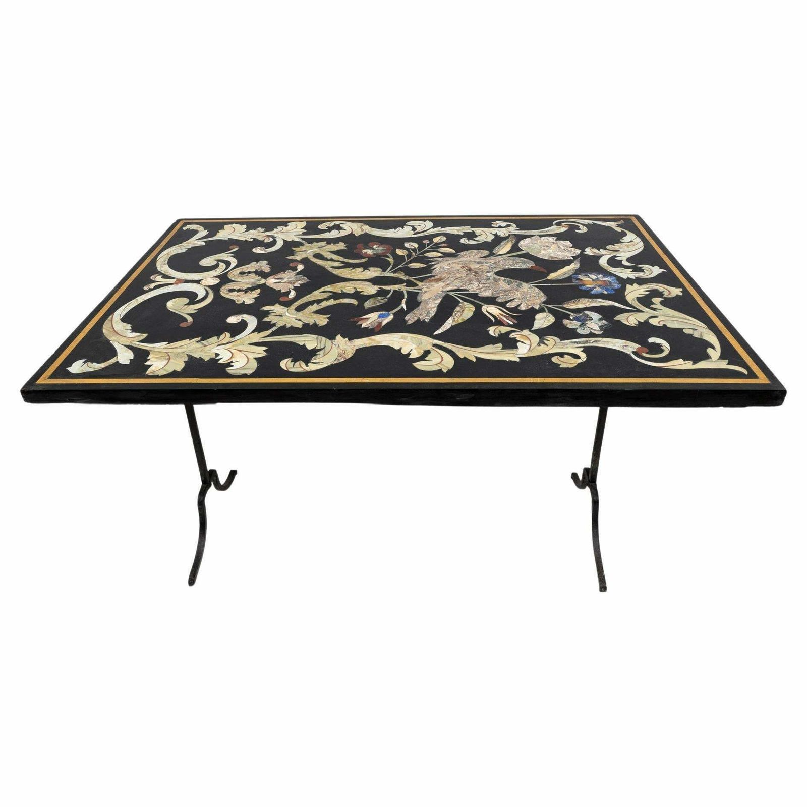20th Century Italian Handmade Wrought Iron Coffee Table Frame Inlaid Marble Top