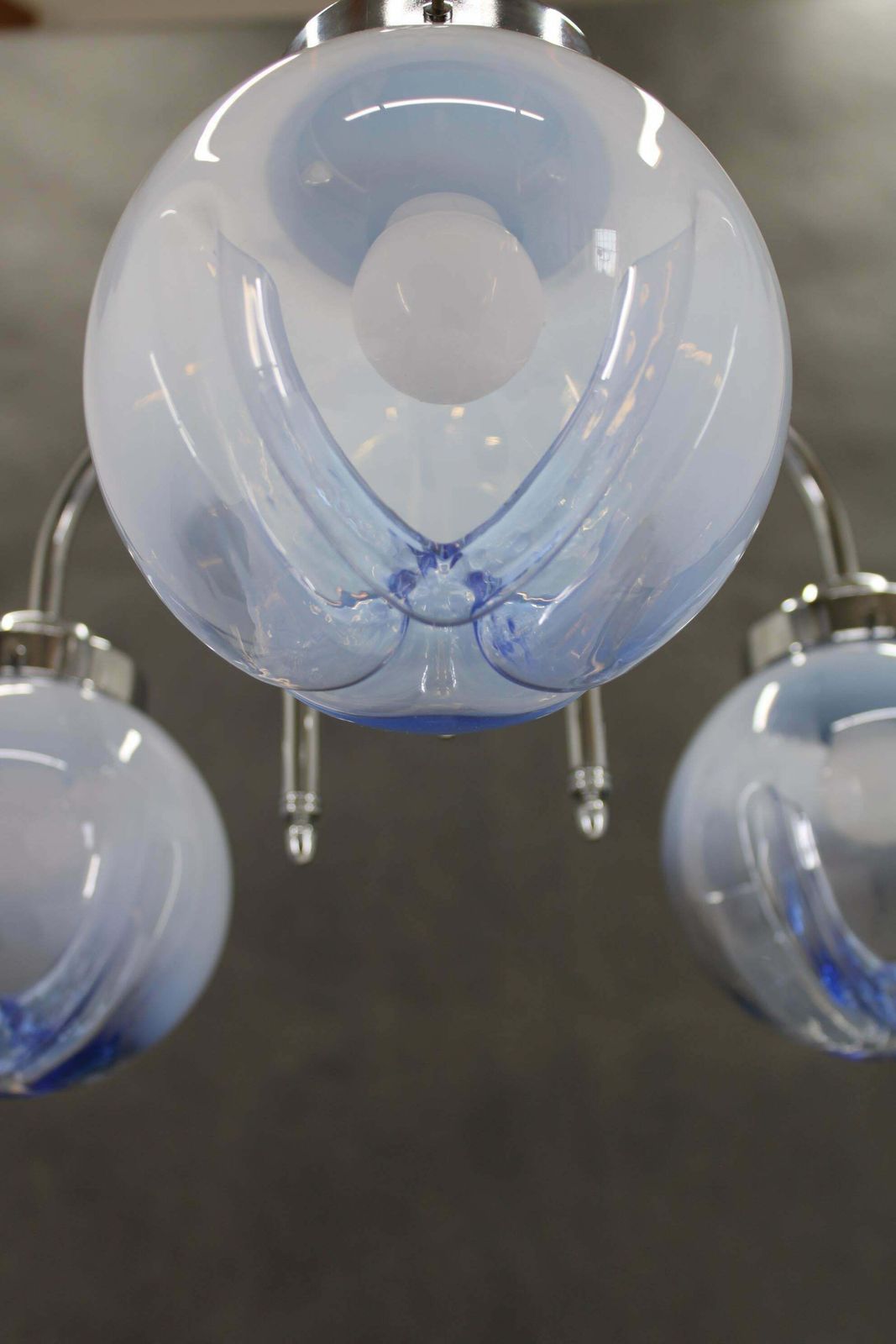 1960s Chrome Plated Chandelier With Murano Glass, Italy photo vintage