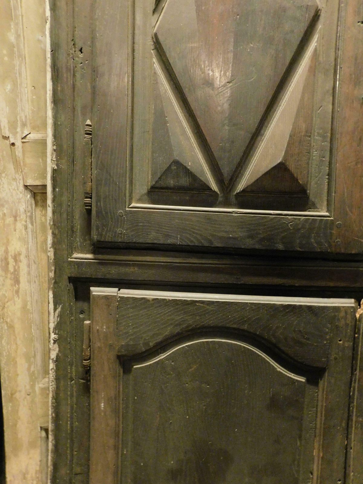 Placard, Wall Cabinet, Carved In Chestnut With Diamond Point Panels, Italy photo vinterior