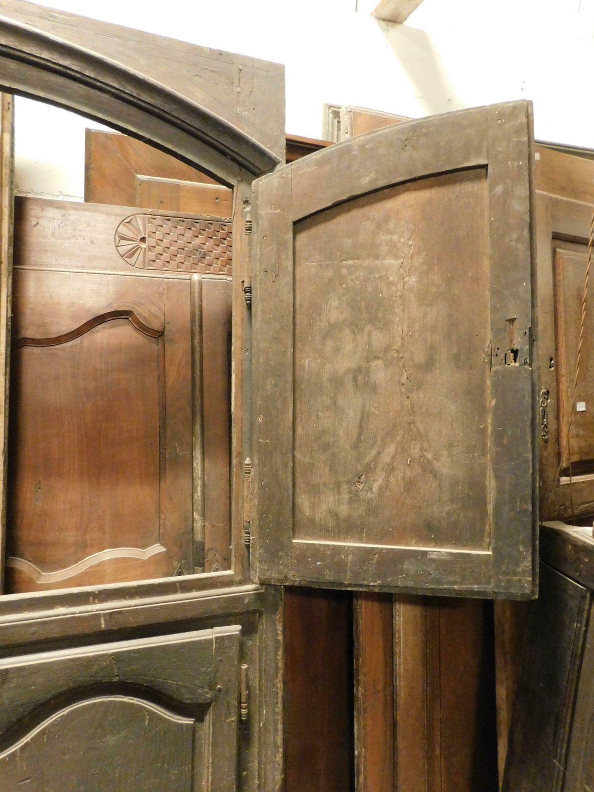 Placard, Wall Cabinet, Carved In Chestnut With Diamond Point Panels, Italy photo buy