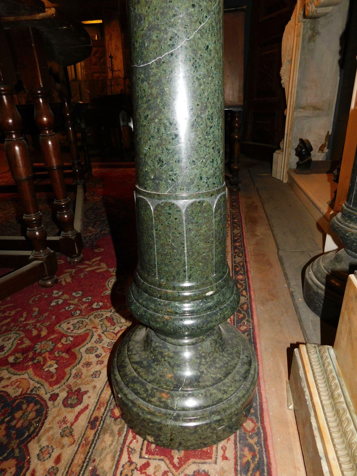Column, Statue Holder, Carved In Verde Alpi Marble, Italy photo vinterior