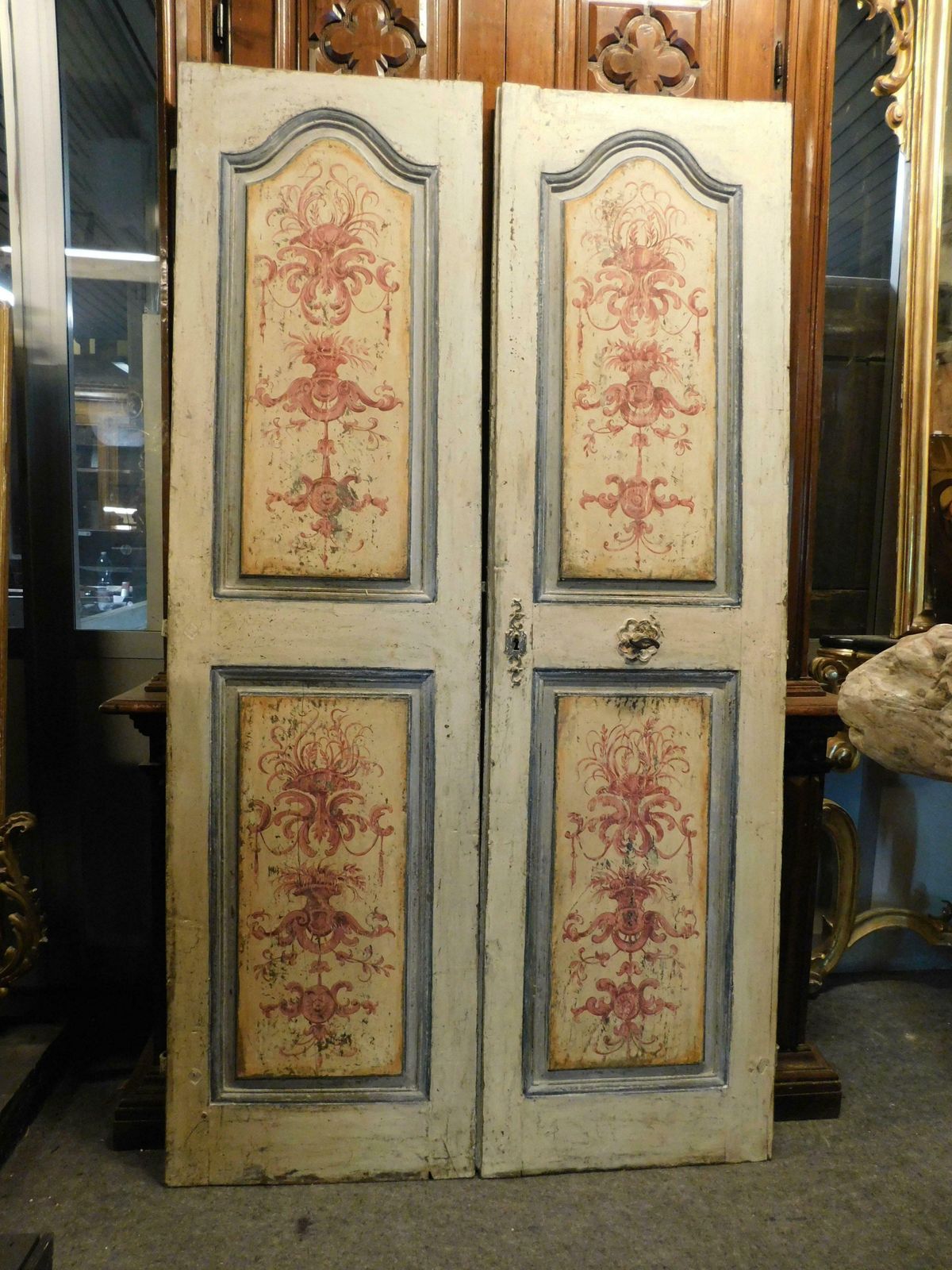 Double Wing Interior Door, In Richly Painted Wood, Italy photo for sale