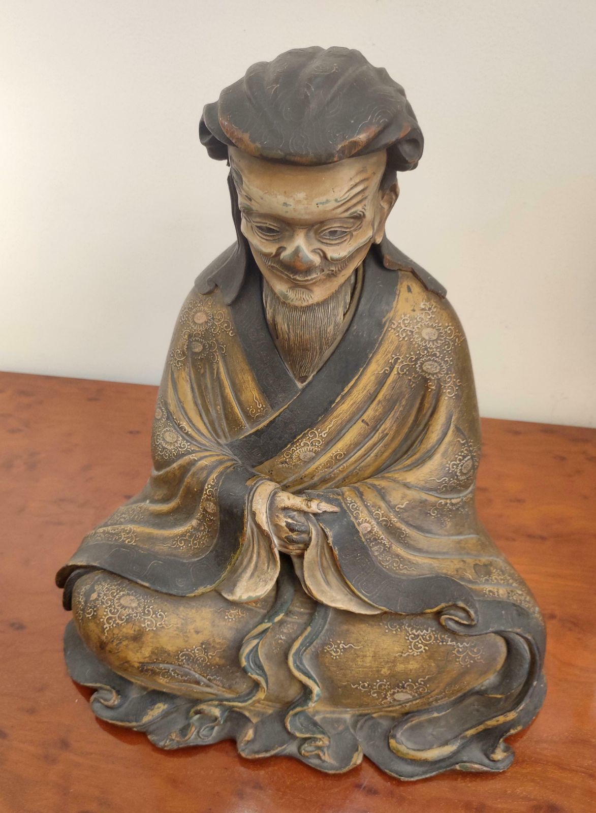 9317.0 Japanese Old Man Statue, Tenmei Era, Dated 1781 photo