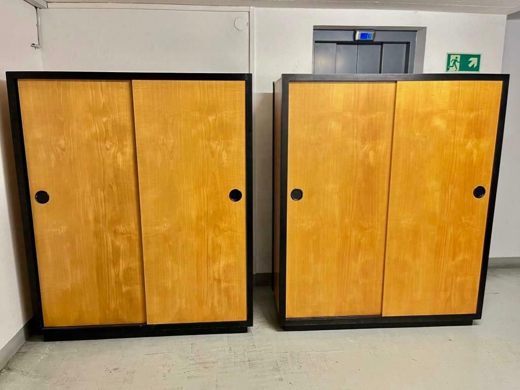 2 Teak Sliding Doors Wardrobe By Kurt Thut, Switzerland 1950s photo for sale