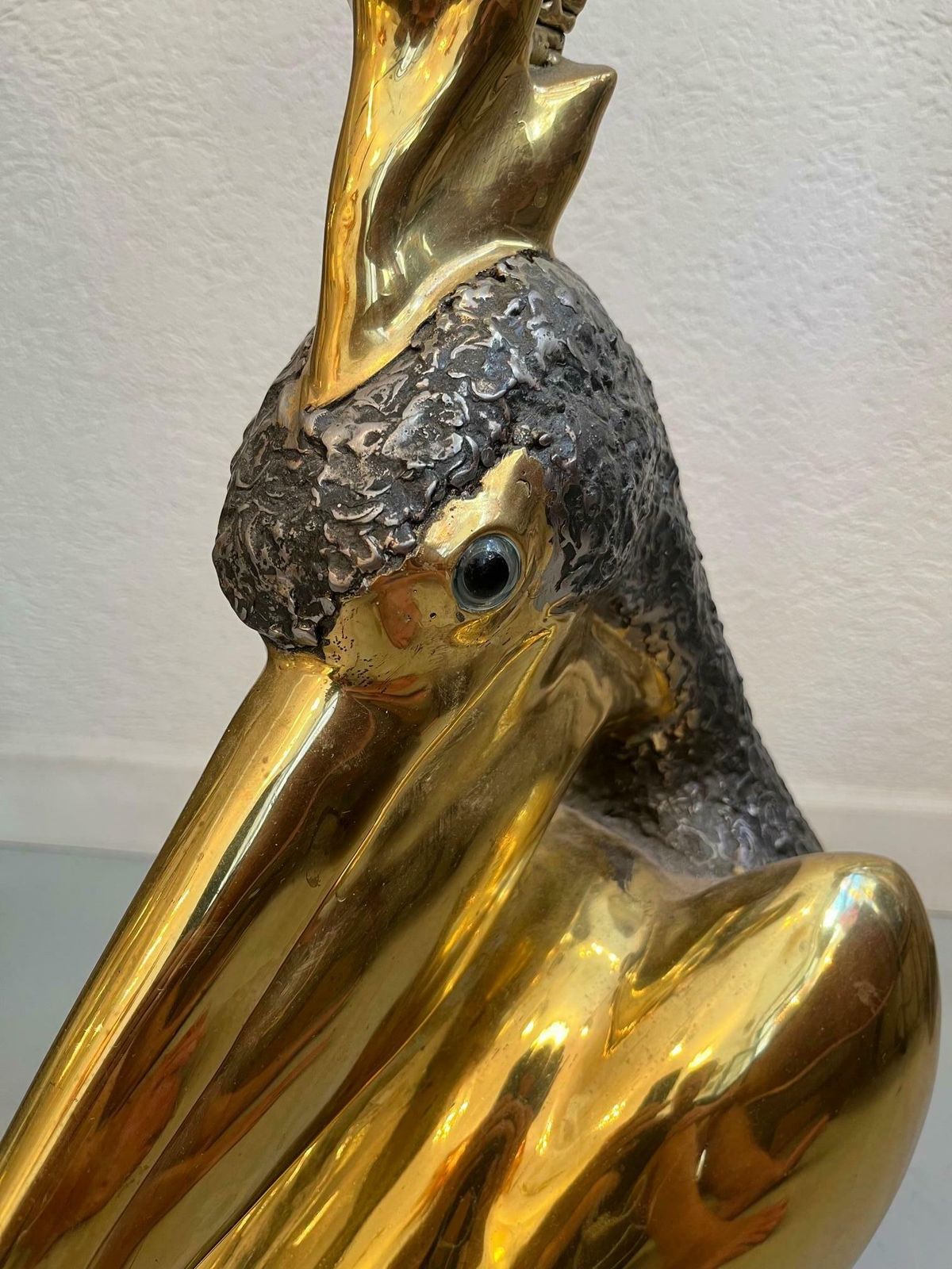 4486.0 Jacques Duval Brasseur Signed Brass Pelican Obelisk Planter, France, Ca. 1970s photo