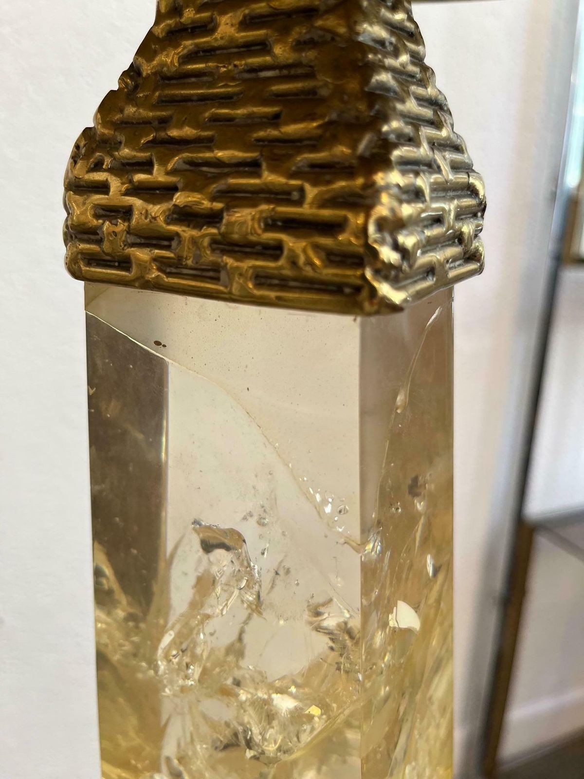 photo vinterior Jacques Duval Brasseur Signed Brass Pelican Obelisk Planter, France, Ca. 1970s