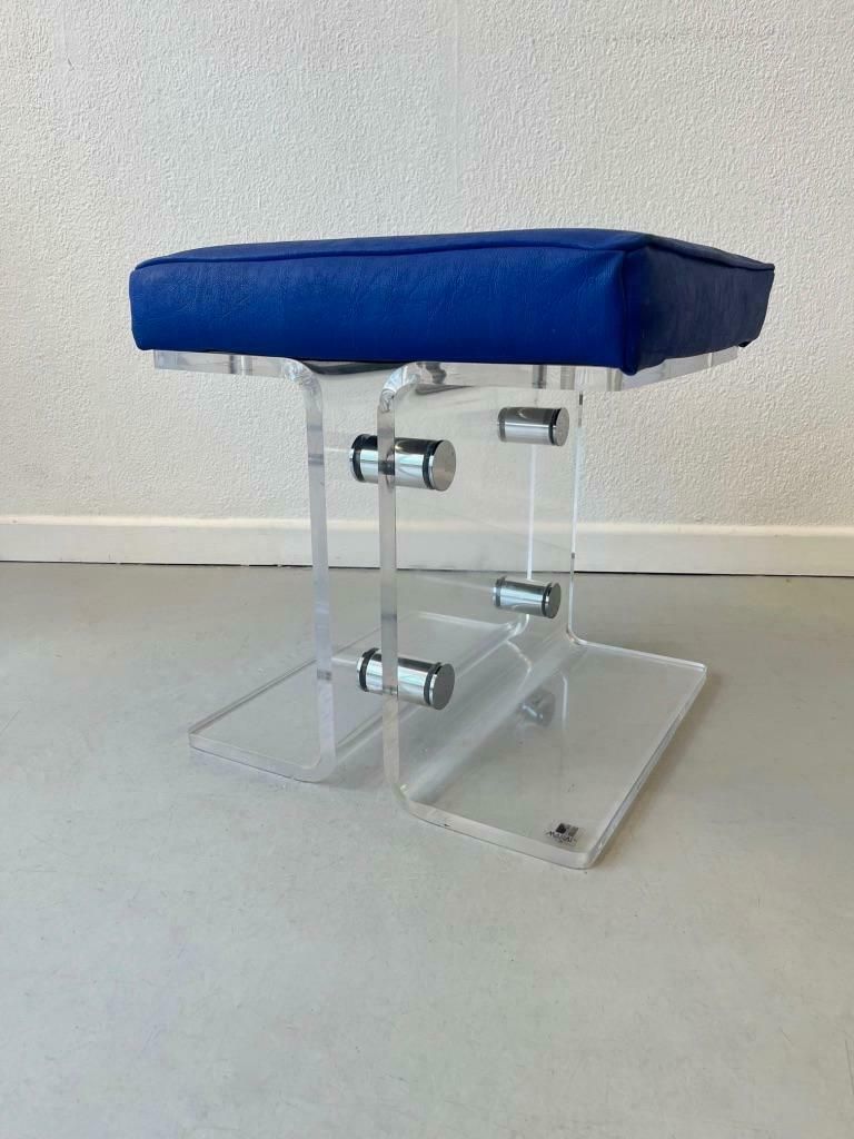 1/4 Vintage Acrylic & Faux Leather Stool By Marais International, France 1970s photo Furniture
