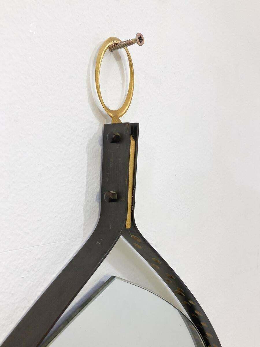 Mid Century Modern Brass And Steel Drop Shaped Mirror, Italy, 1970s photo Home Decor