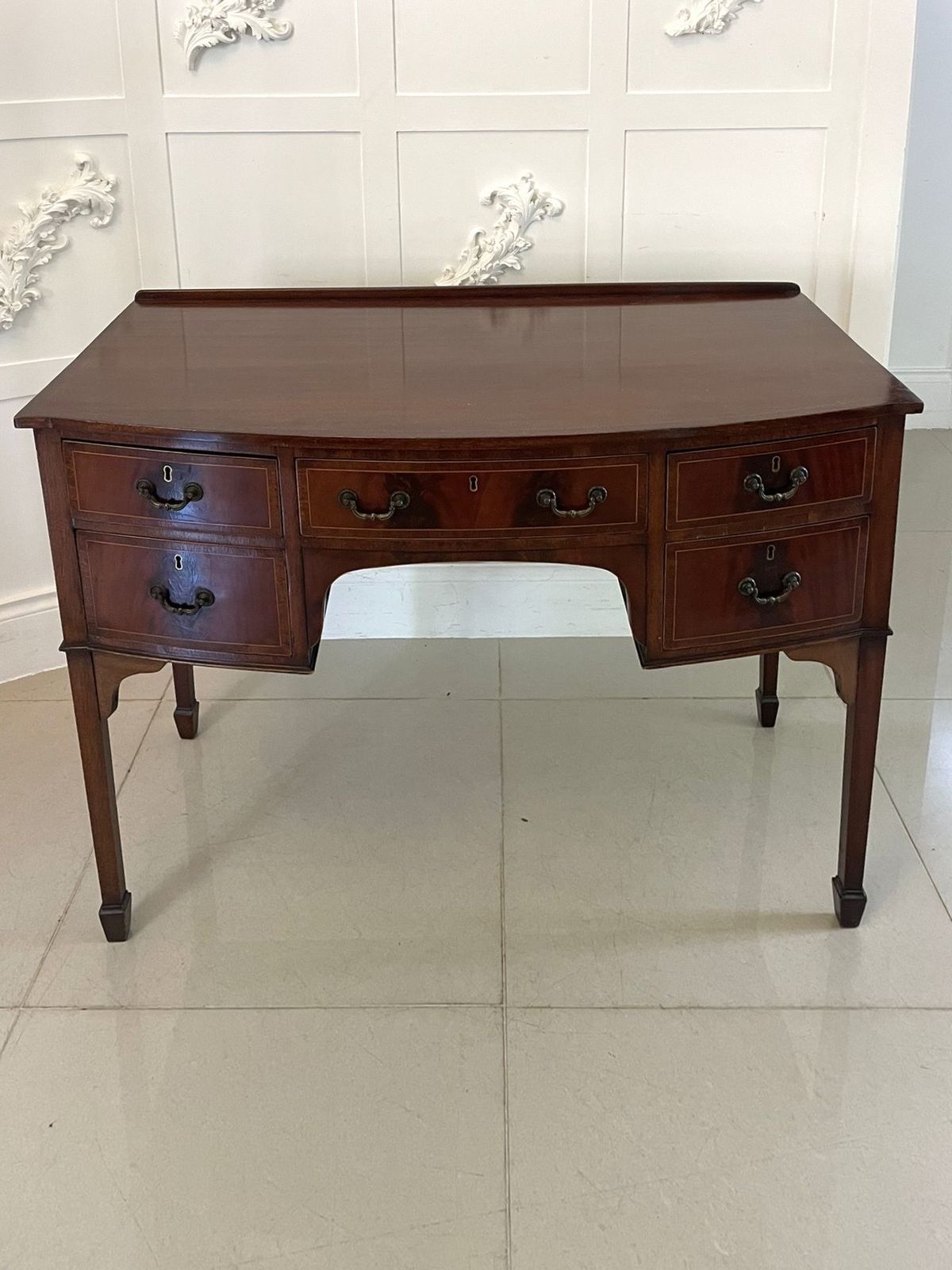 Antique Early 20th Century Mahogany Bow Front Inlaid Sideboard