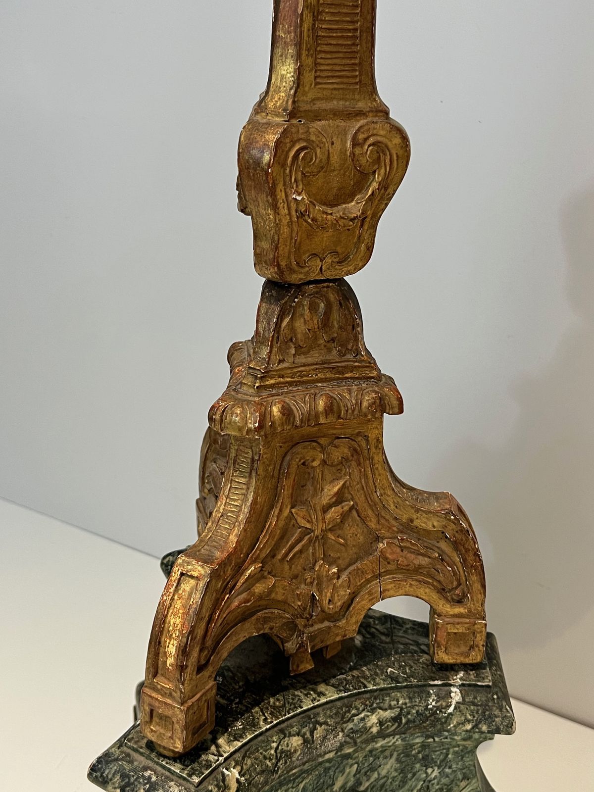 1250.0 Large Candelabra In Carved Golden Wood On Patinated Base photo
