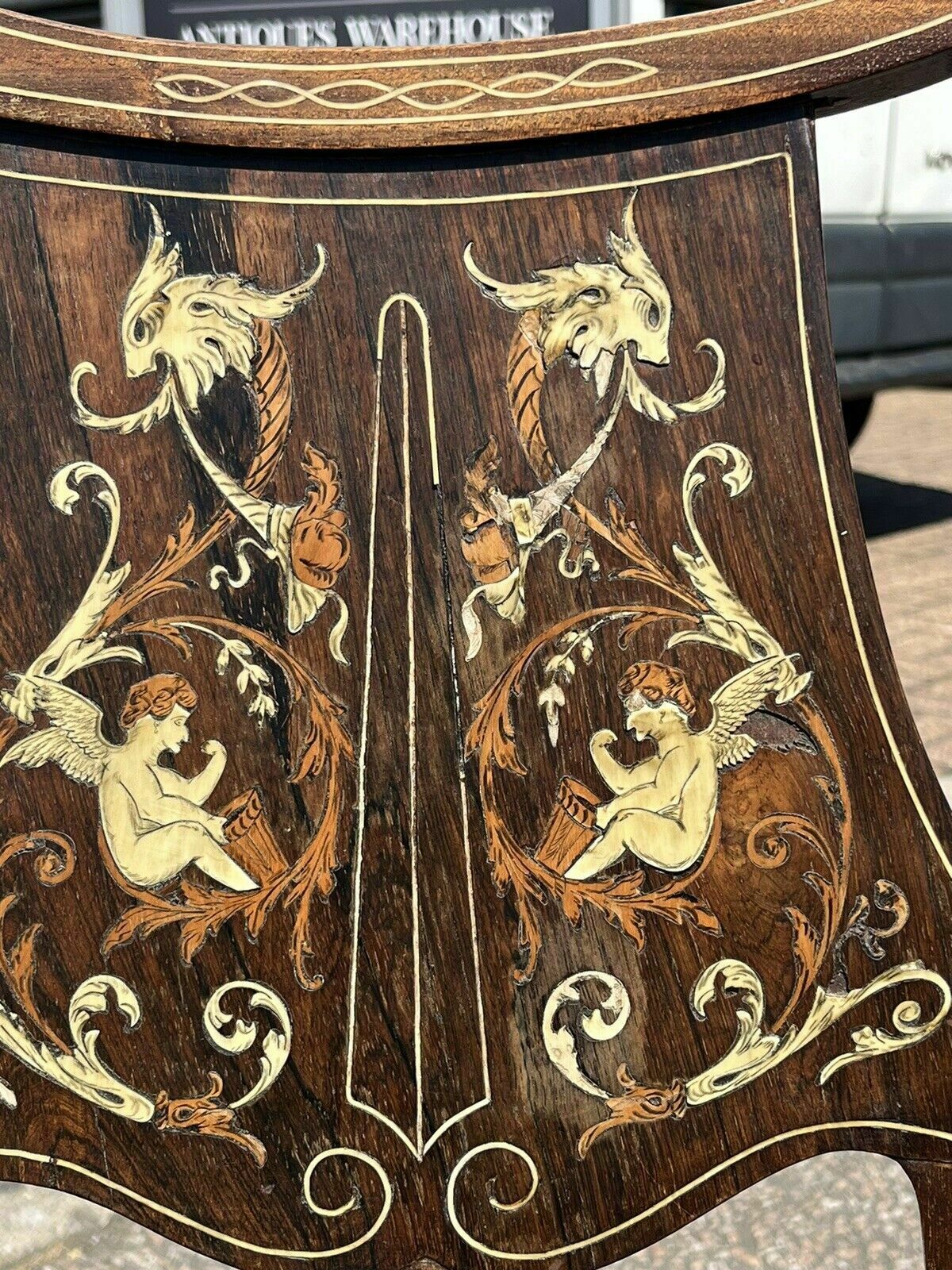 Edwardian Marquetry Inlaid With Cherubs, Mahogany Armchair , Superb Quality. photo 608.0