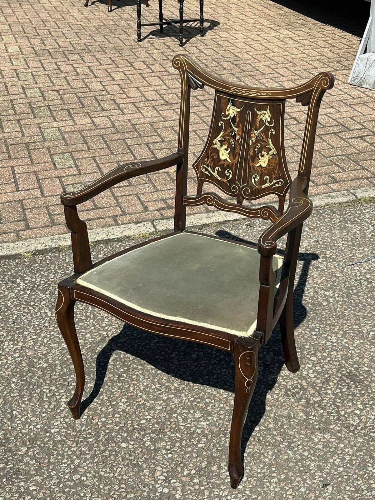 Edwardian Marquetry Inlaid With Cherubs, Mahogany Armchair , Superb Quality. photo buy