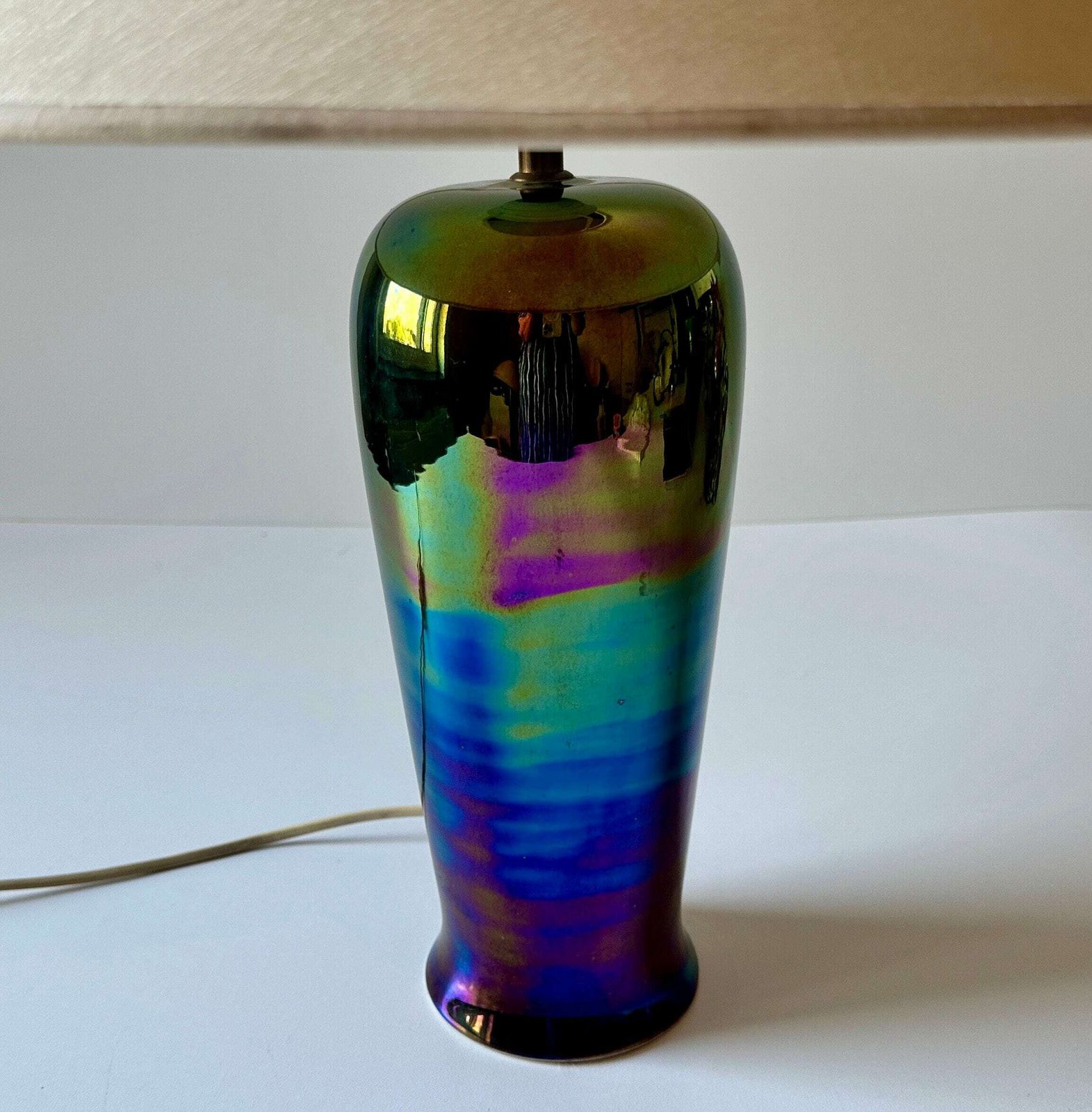 Vintage Lavender Iridescent Ceramic Table Lamp, 1980s. photo furniture