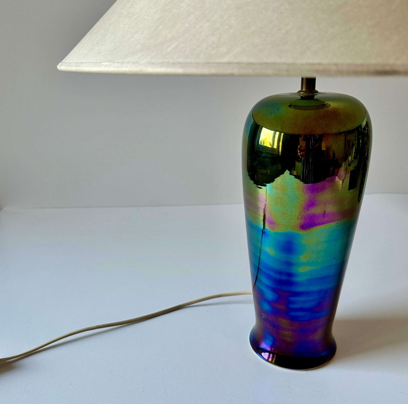 Vintage Lavender Iridescent Ceramic Table Lamp, 1980s. photo 172.0