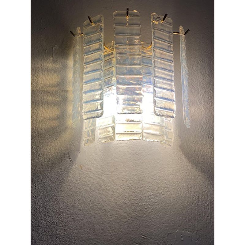 Set Of Two Contemporary Opalino Strips “Listelli” Murano Glass Gold Wall Sconces photo Lighting