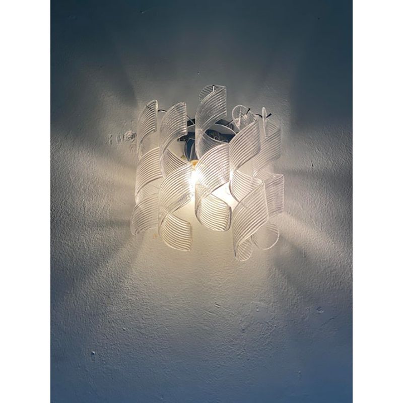 Set Of Two Transparent “Ricci” Murano Glass Wall Sconces In Mazzega Style photo buy