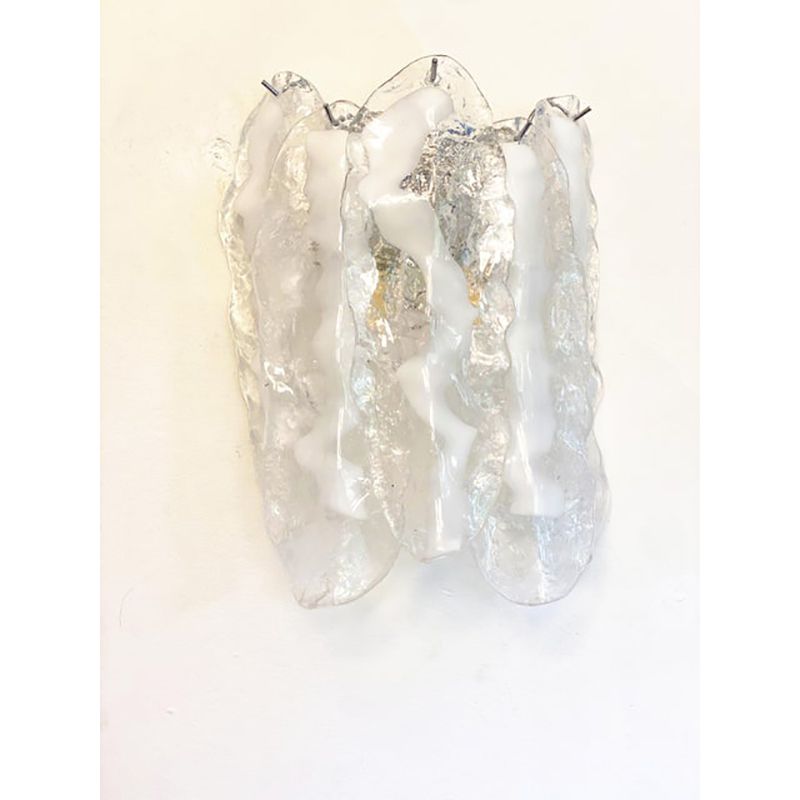 photo furniture Set Of Two Transparent And White “Fiamma” Murano Glass Wall Sconces