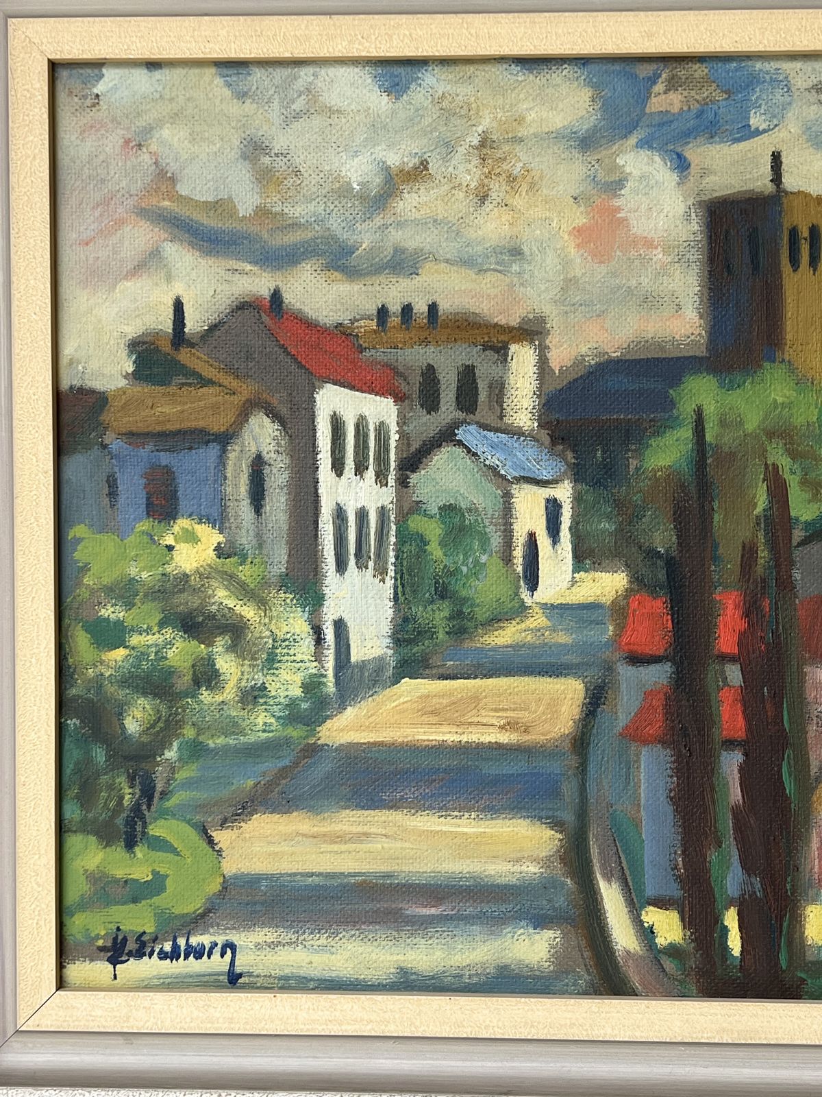French Village Landscape Oil Painting By Listed Artist Jack Eichborn photo 685.0