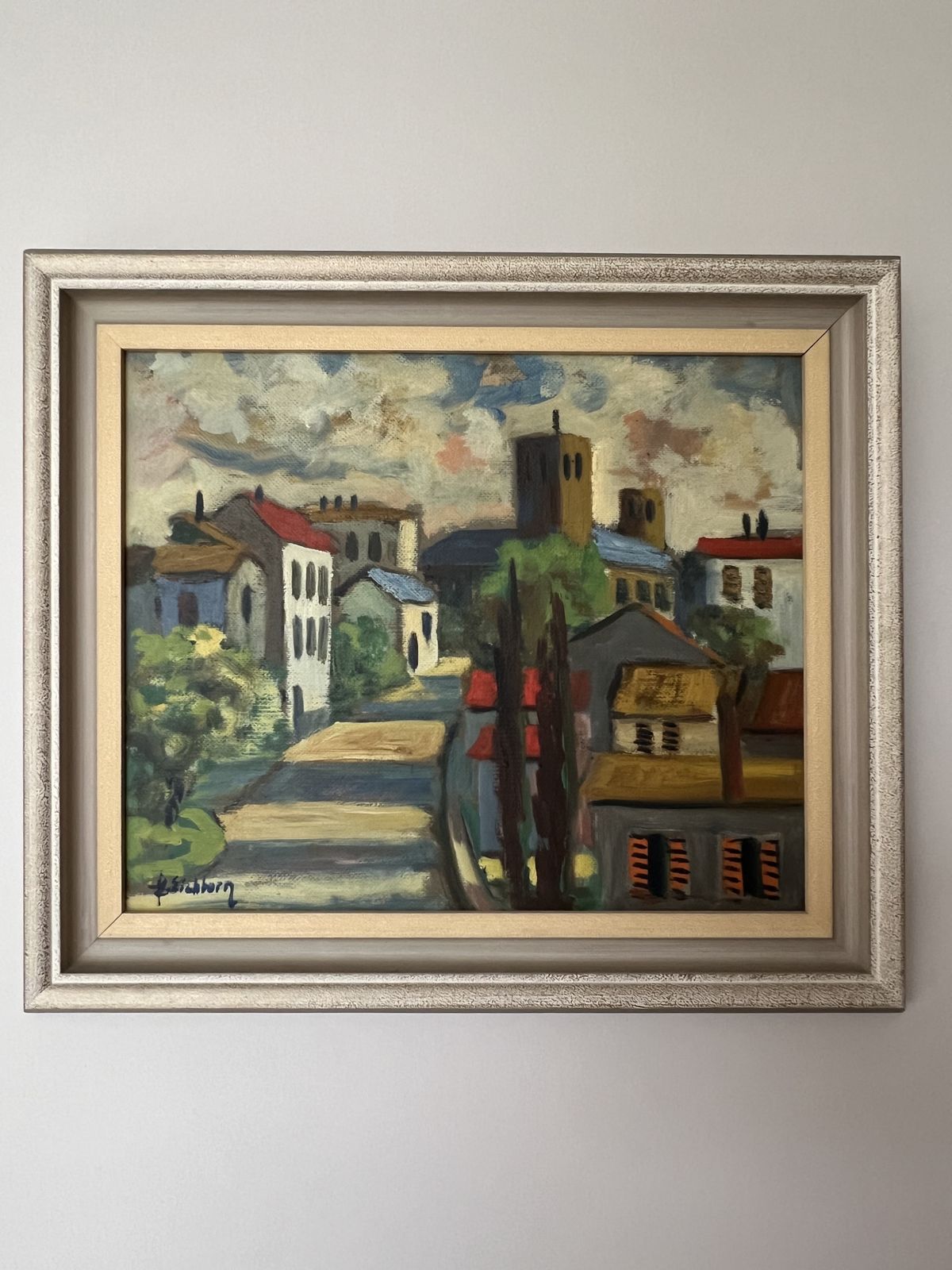 photo furniture French Village Landscape Oil Painting By Listed Artist Jack Eichborn