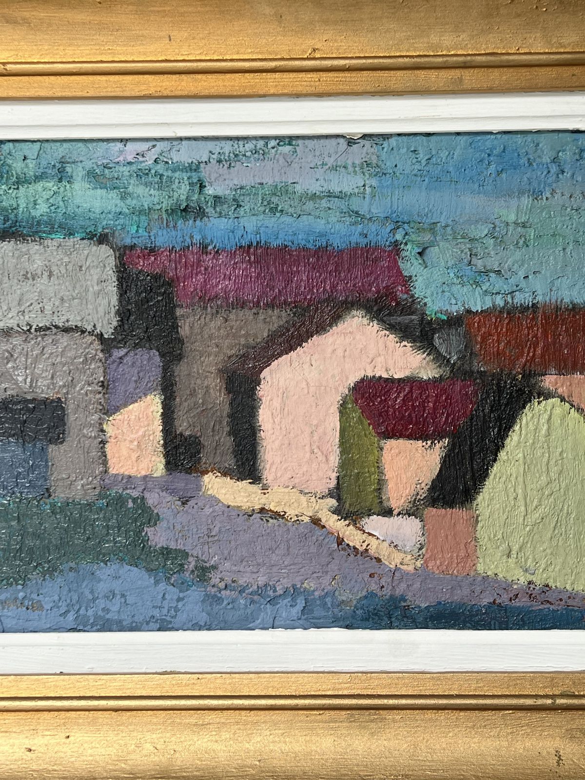 Cubist Houses Oil Painting On Board  By Listed Swedish Artist photo 495.0