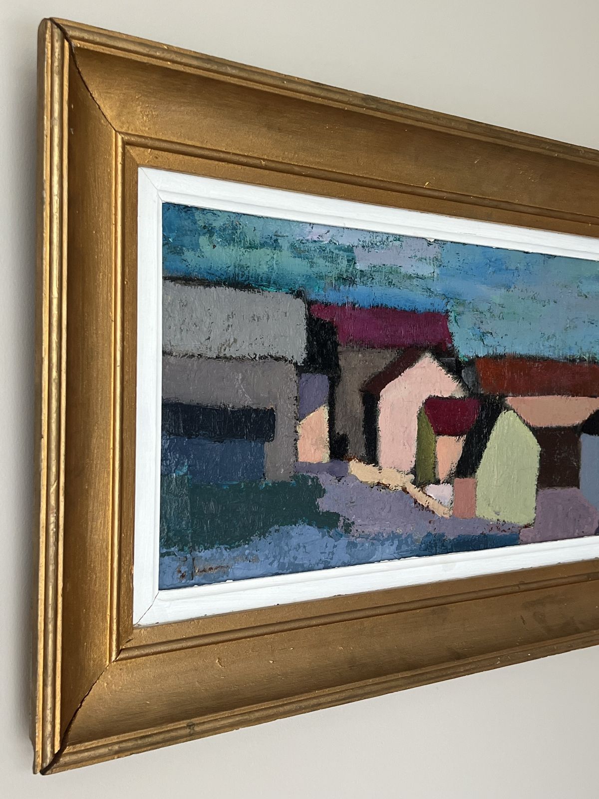photo buy Cubist Houses Oil Painting On Board  By Listed Swedish Artist