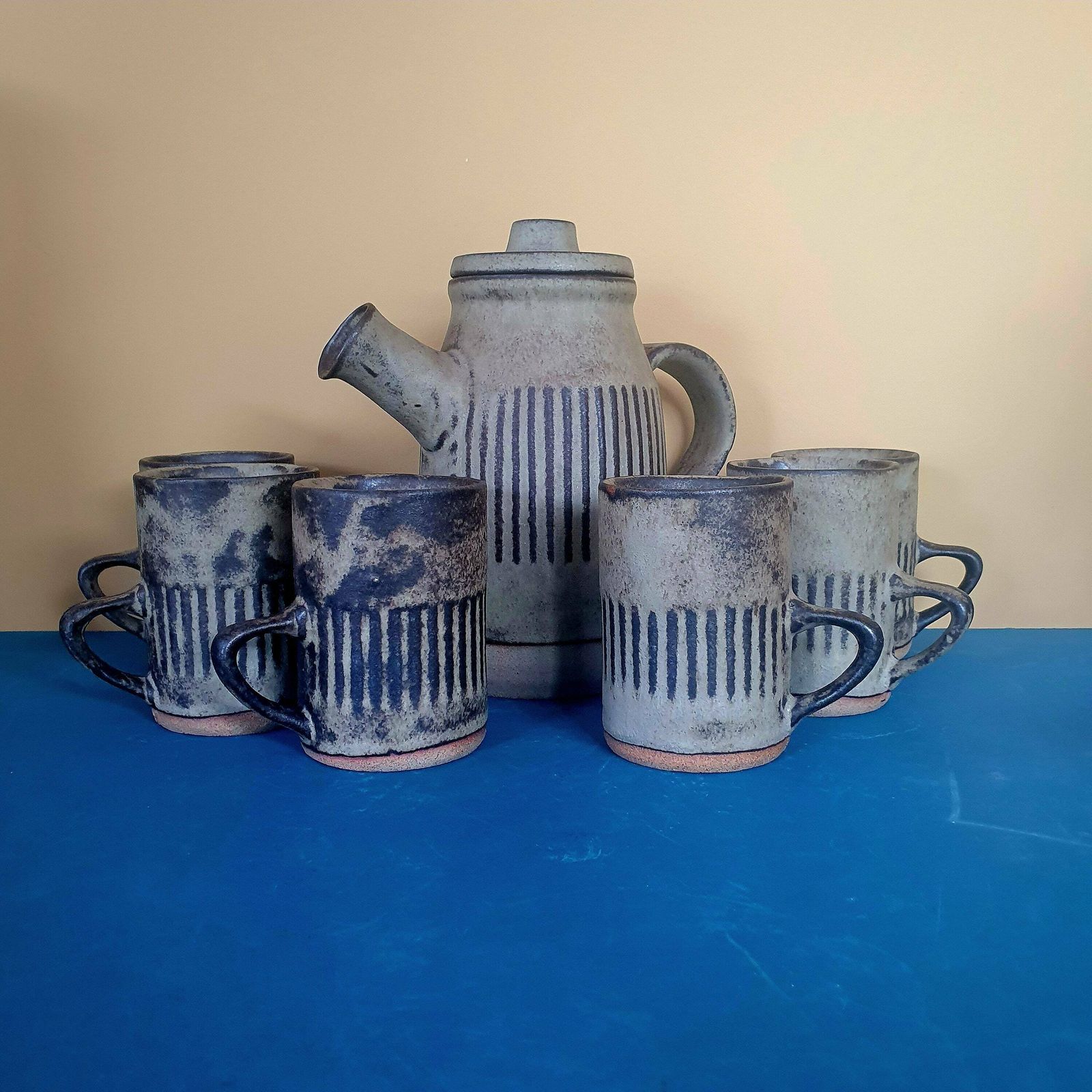 Vintage Tremar Pottery Teapot And 6 Mugs, Cornish Ceramics, 1970s photo Home Decor