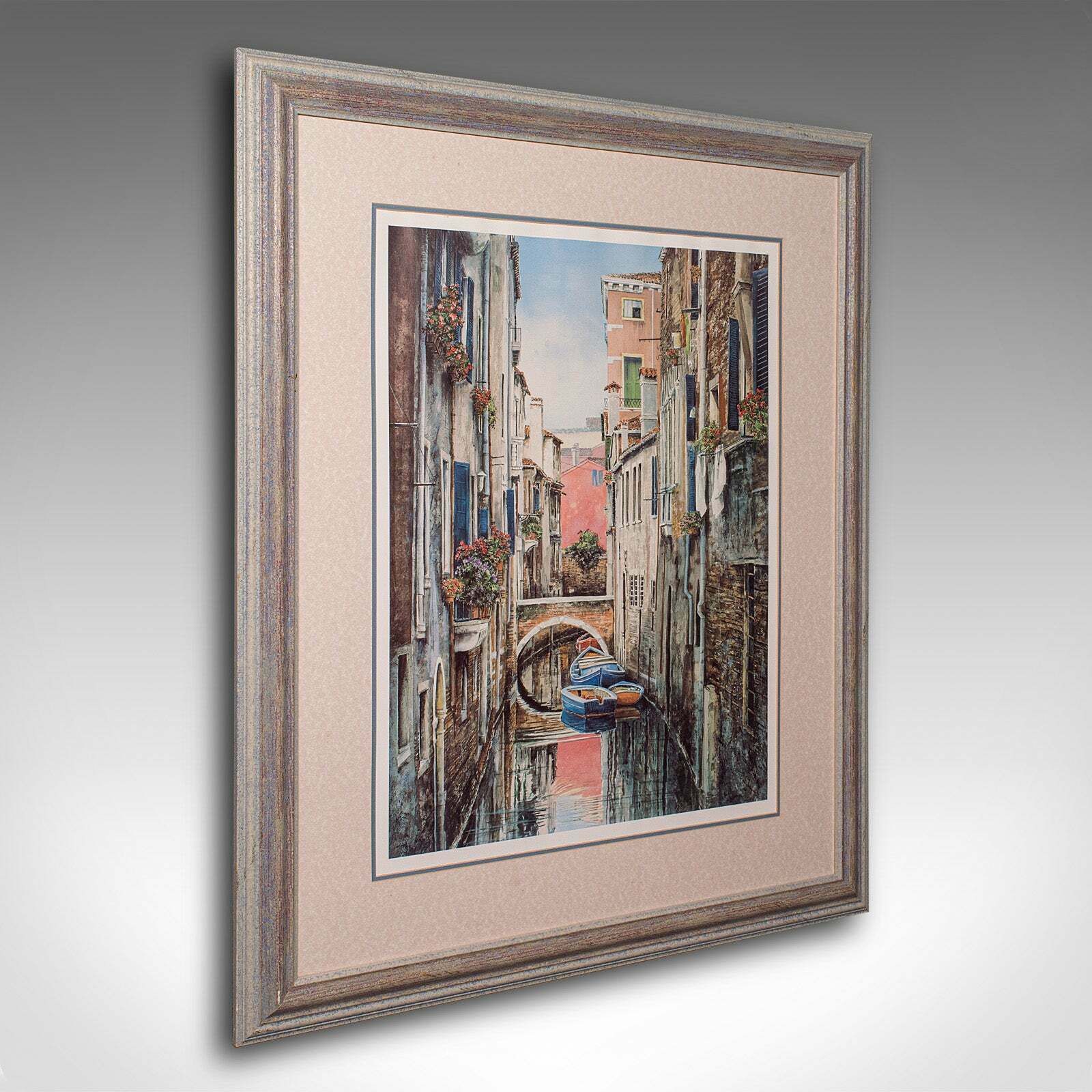 Large Contemporary Venice Print, Continental, Framed, Venetian Canal Scene, Art