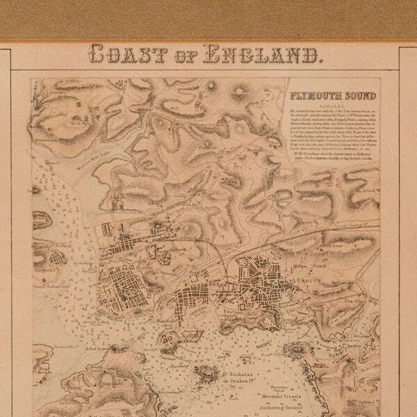 Antique Lithography Map, Coastal England, Framed Cartography Interest, Victorian photo buy