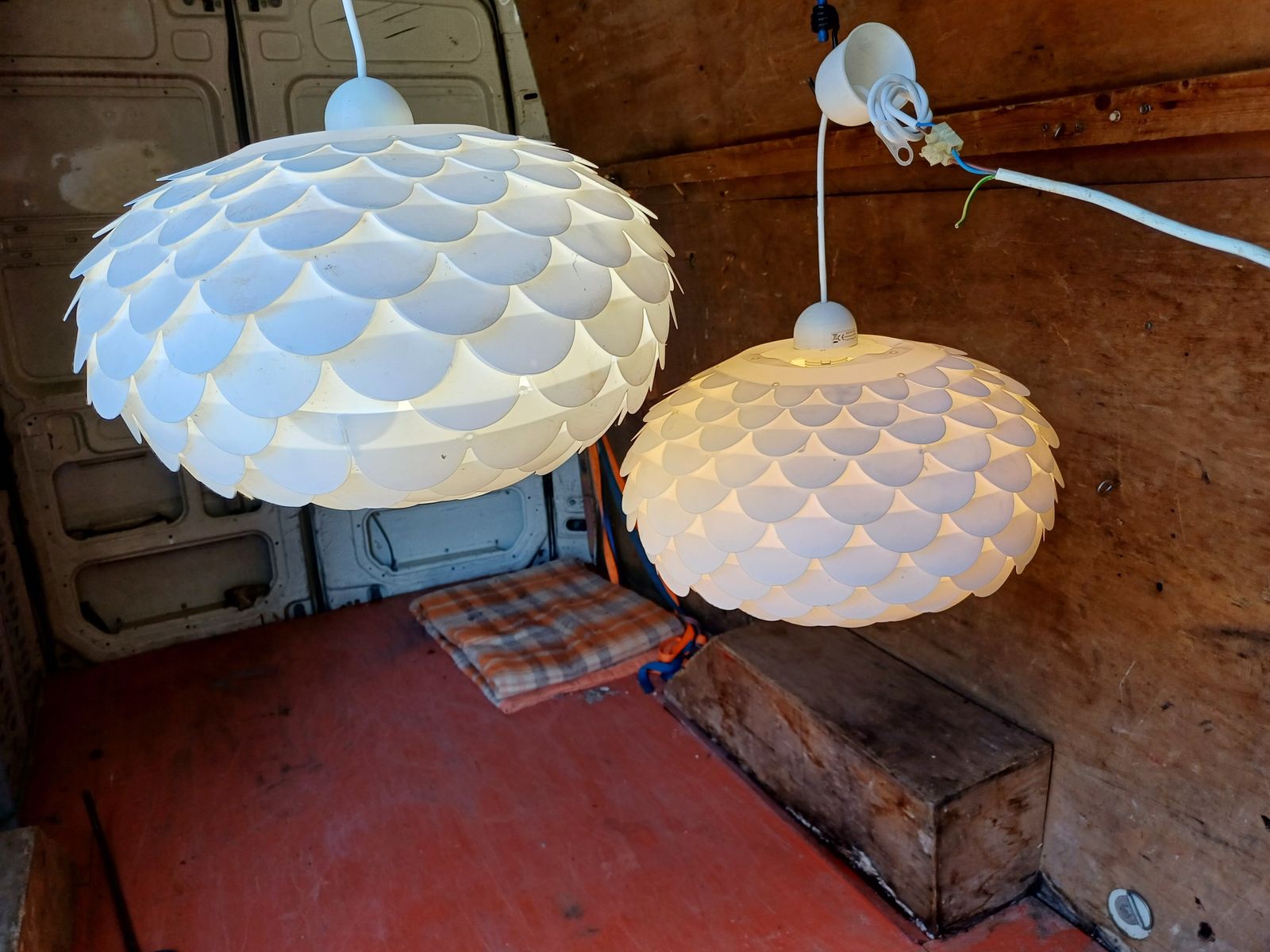 Pair Of Vintage White Plastic Pendant Lights photo furniture