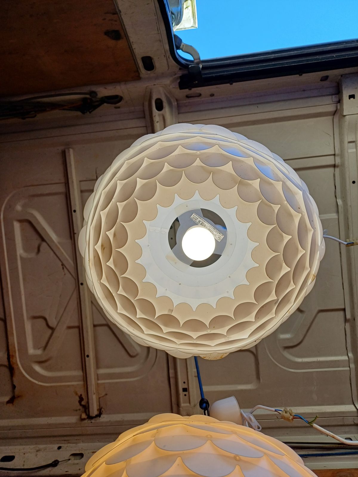 Pair Of Vintage White Plastic Pendant Lights photo for sale