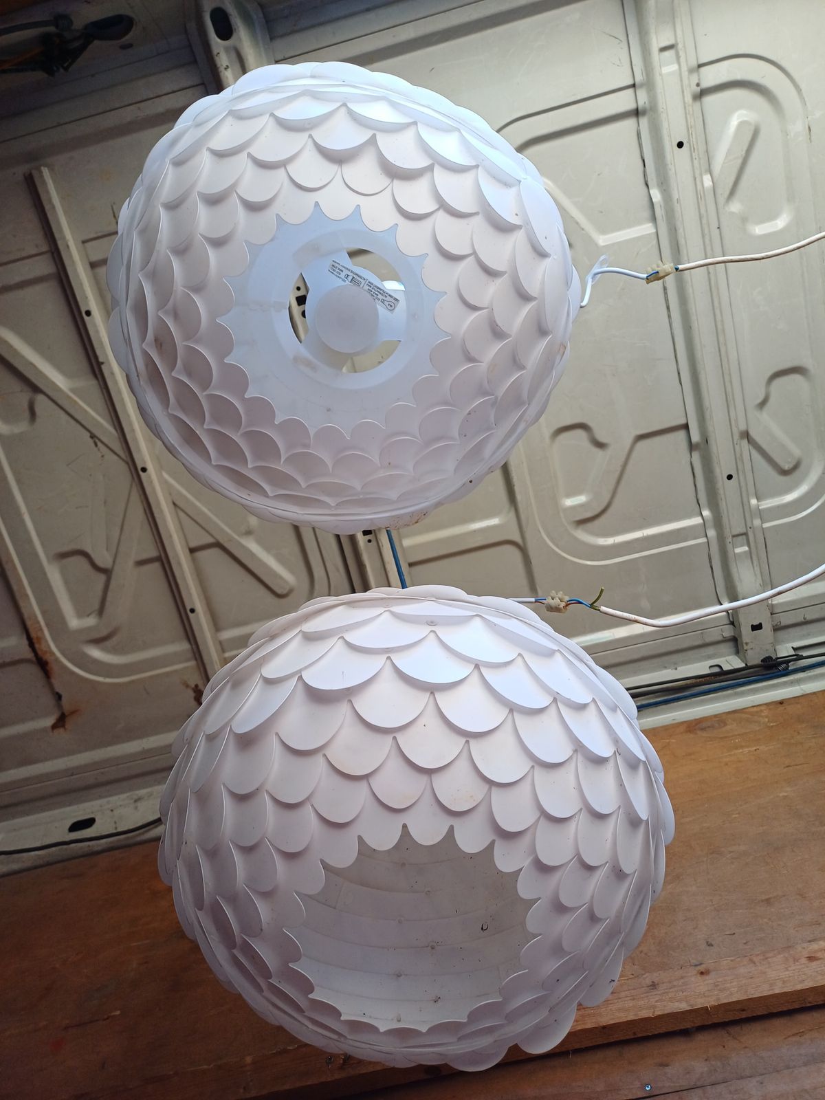 photo buy Pair Of Vintage White Plastic Pendant Lights