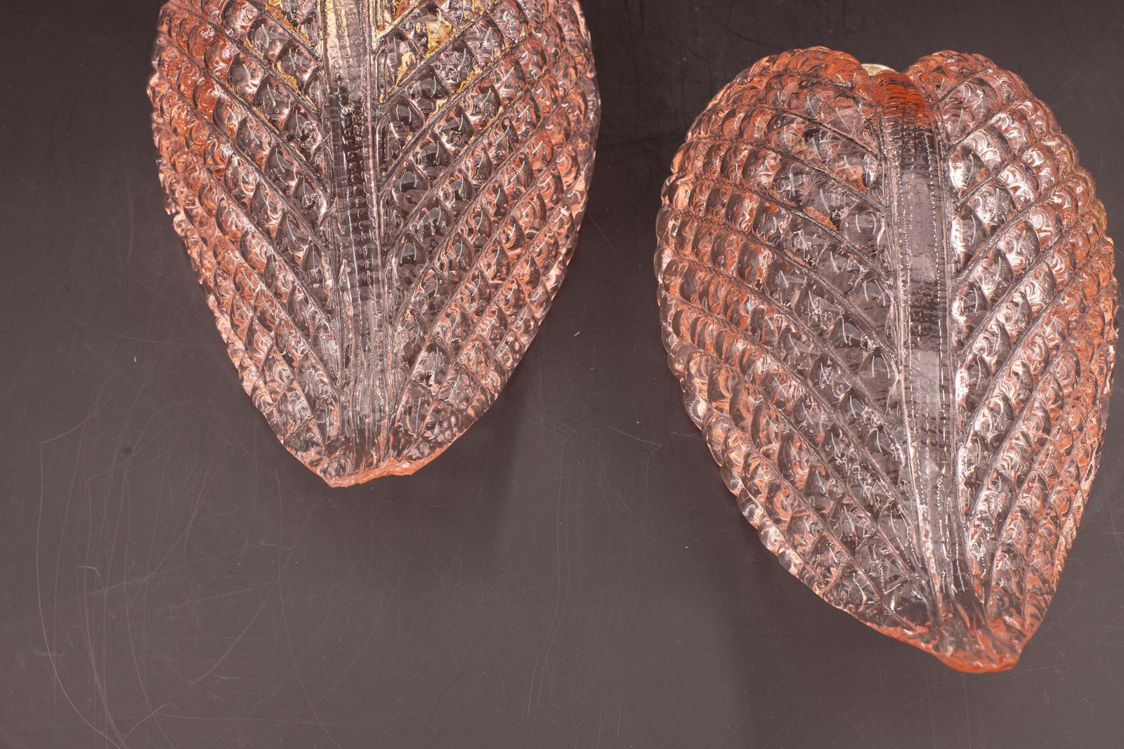 photo furniture Set Of 2 Wall Light Pink Jewel Murano Glass Leave By Barovier E Toso, 1950s