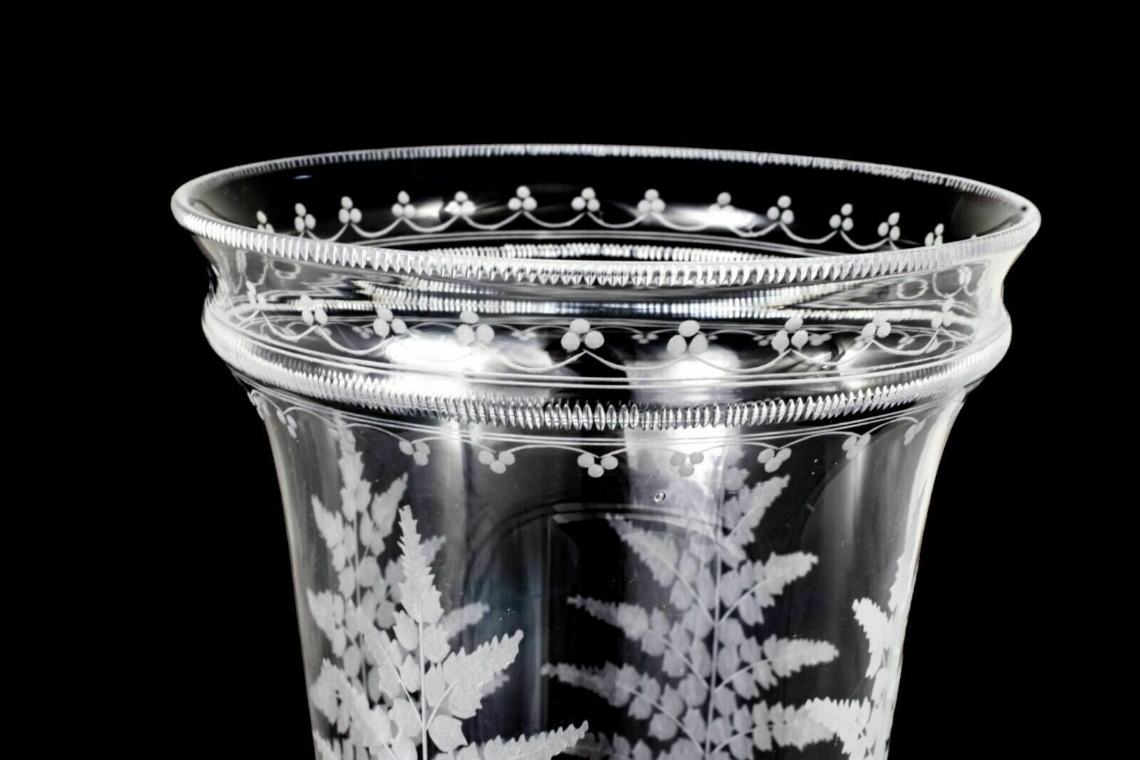 Antique Victorian Mappin Webb Glass Celery Vase Fern Engraved Silver Plated Swan photo vintage