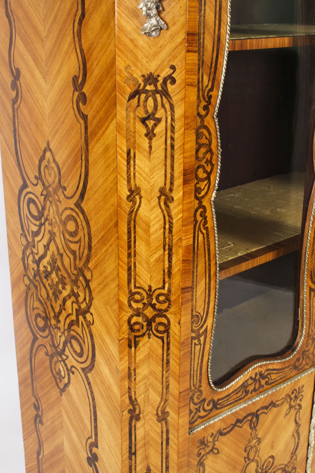 photo for sale Antique Loius XV Revival Marquetry Kingwood Vitrine Display Cabinet 19th Century