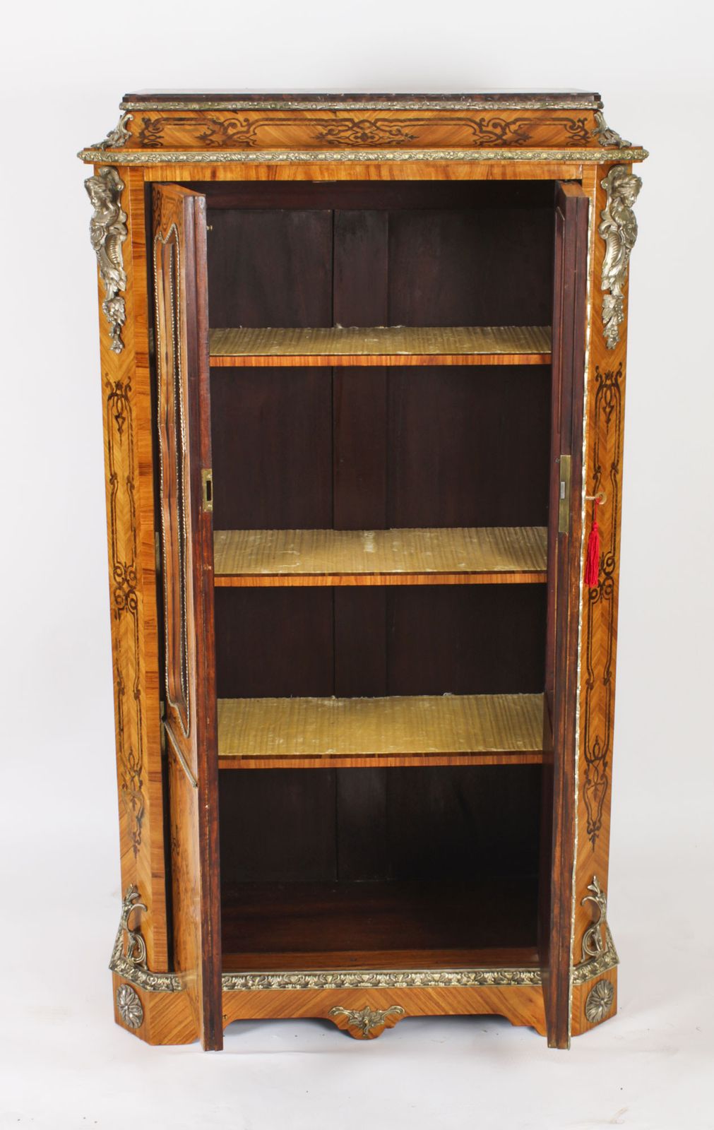 photo vinterior Antique Loius XV Revival Marquetry Kingwood Vitrine Display Cabinet 19th Century
