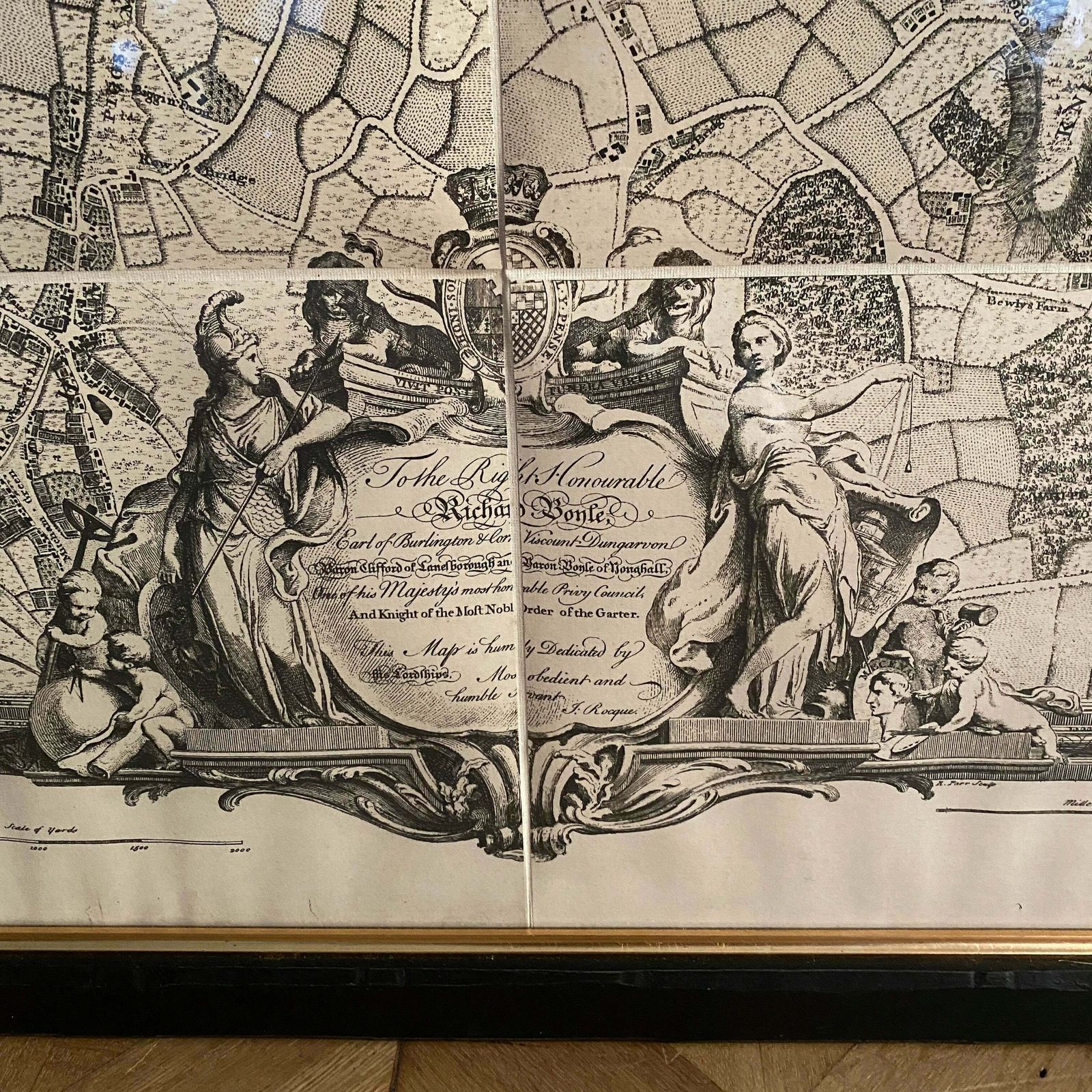 John Rocque's Tryptich Map Of London 10 Miles Round London (Coloured) Circa 1745 photo for sale