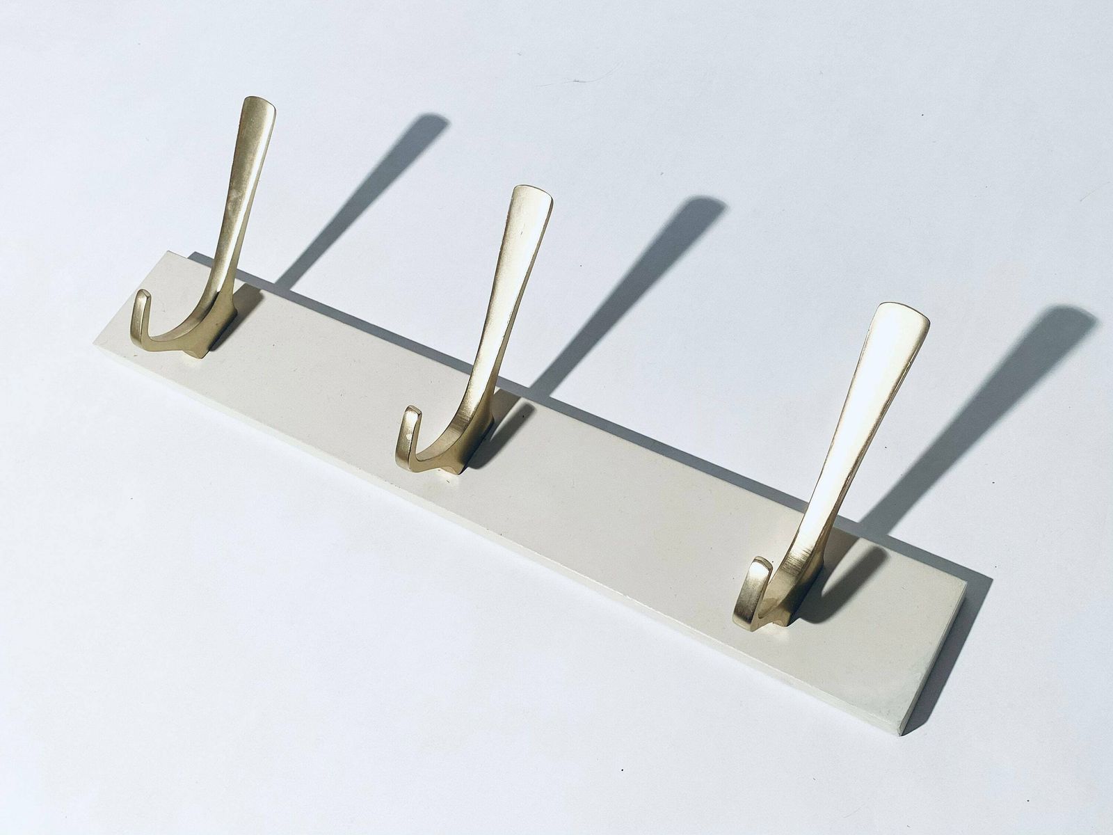 Elegant Mid Century White & Gold Wooden Coat Rack Hook / Vintage Rockabilly Decor 1950s photo for sale
