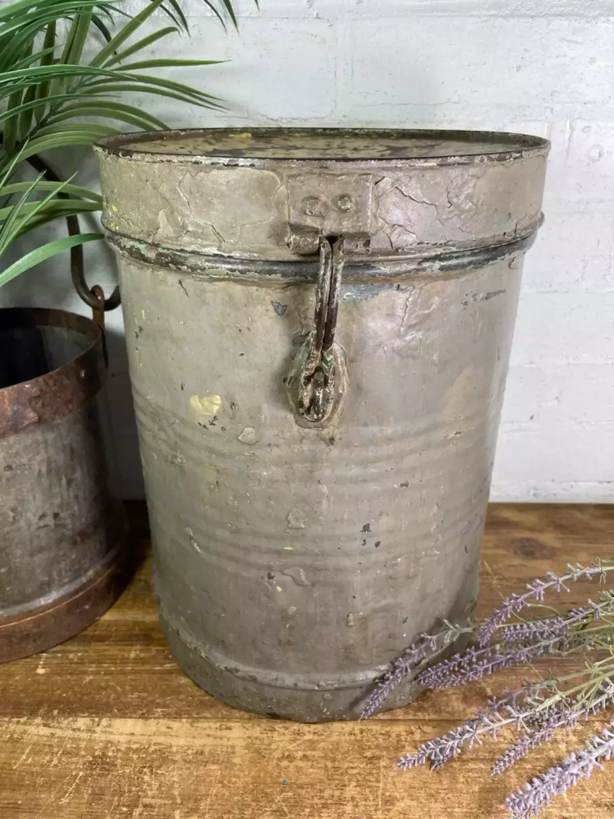 Vintage Indian Industrial Galvanised Metal Rice Grain Storage Drum Bin Cannister photo furniture