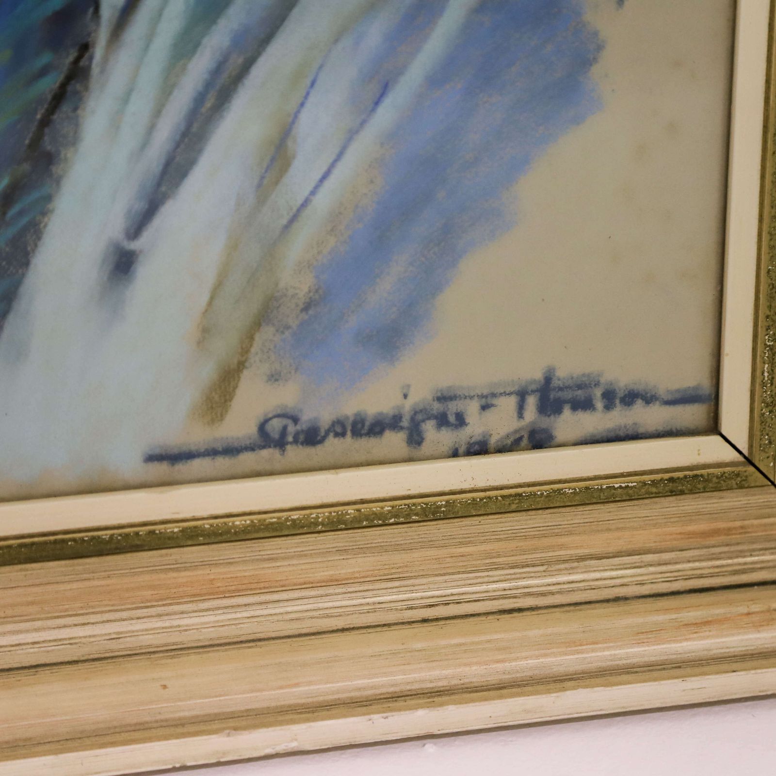 Pastel Portrait Of Young Boy Wood Frame Behind Glass Circa 1970s photo Art