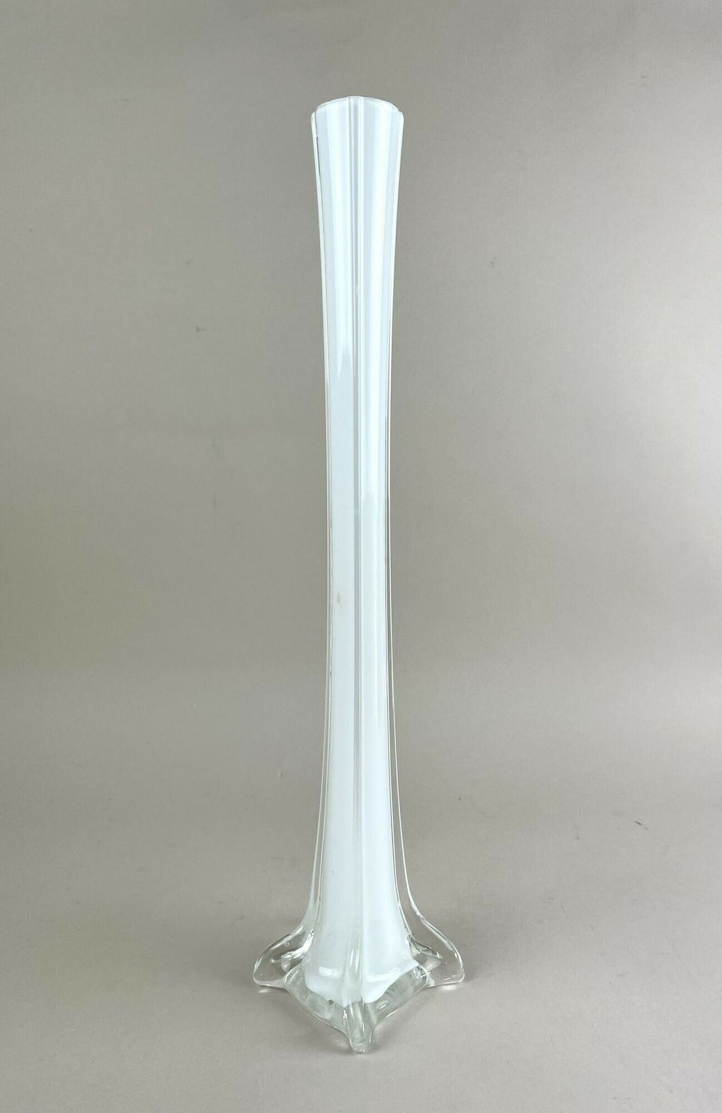 20th Century White/ Clear Murano Glass Long Neck Vase, Italy Ca. 1960 photo buy