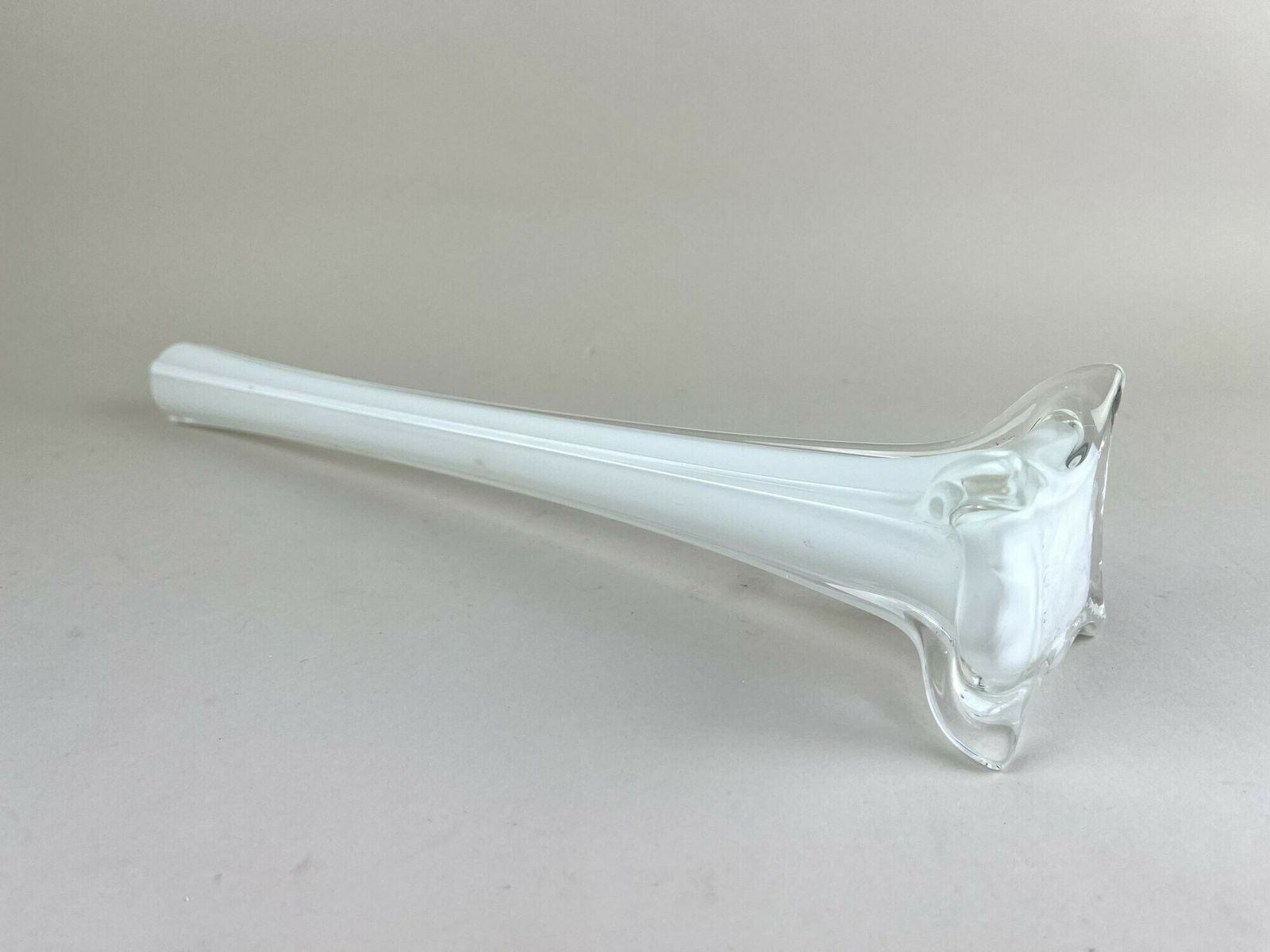 photo furniture 20th Century White/ Clear Murano Glass Long Neck Vase, Italy Ca. 1960