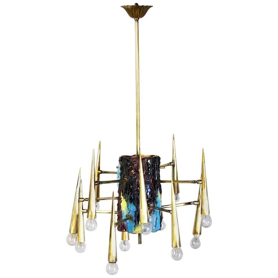 Leonardi Leoncillo Italian Chandelier, 1950s For Lumi