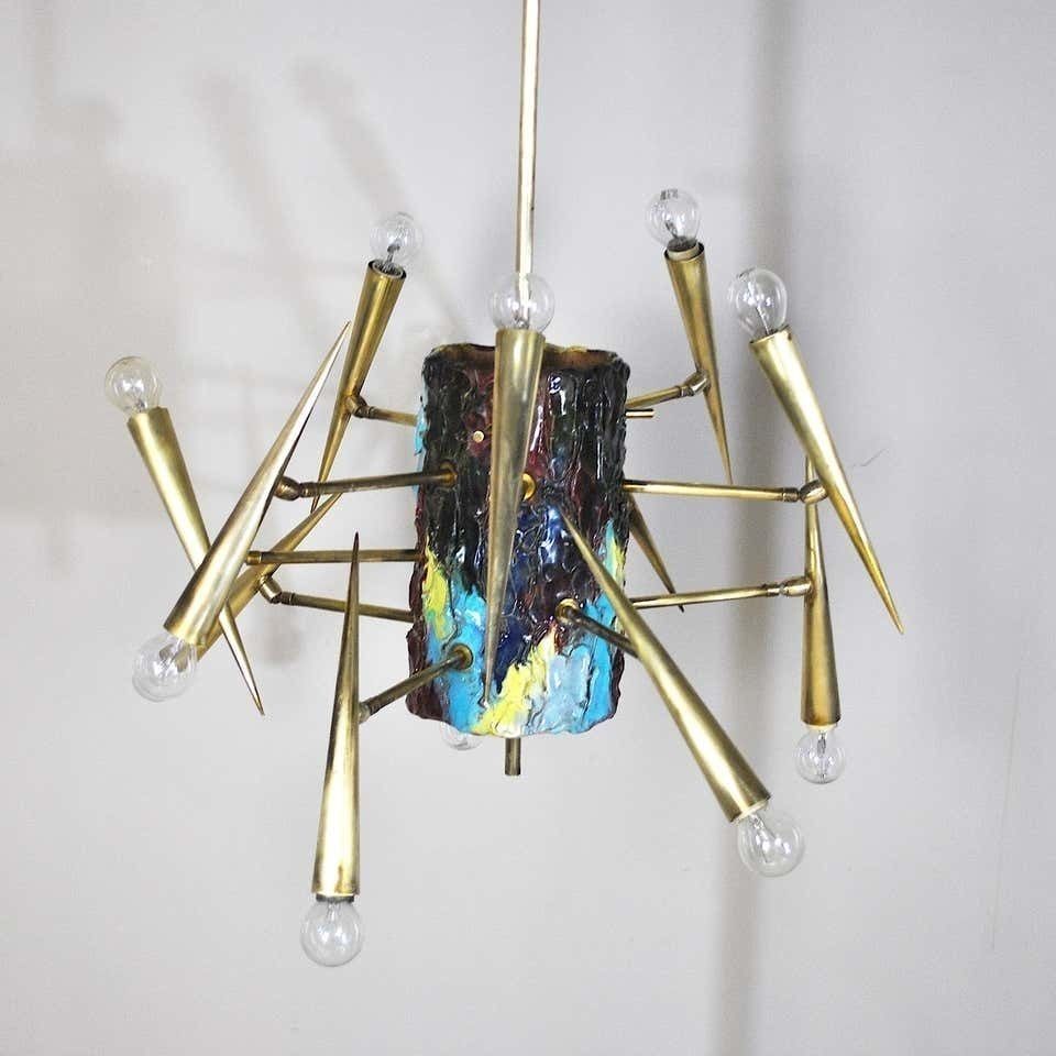 Leonardi Leoncillo Italian Chandelier, 1950s For Lumi photo buy