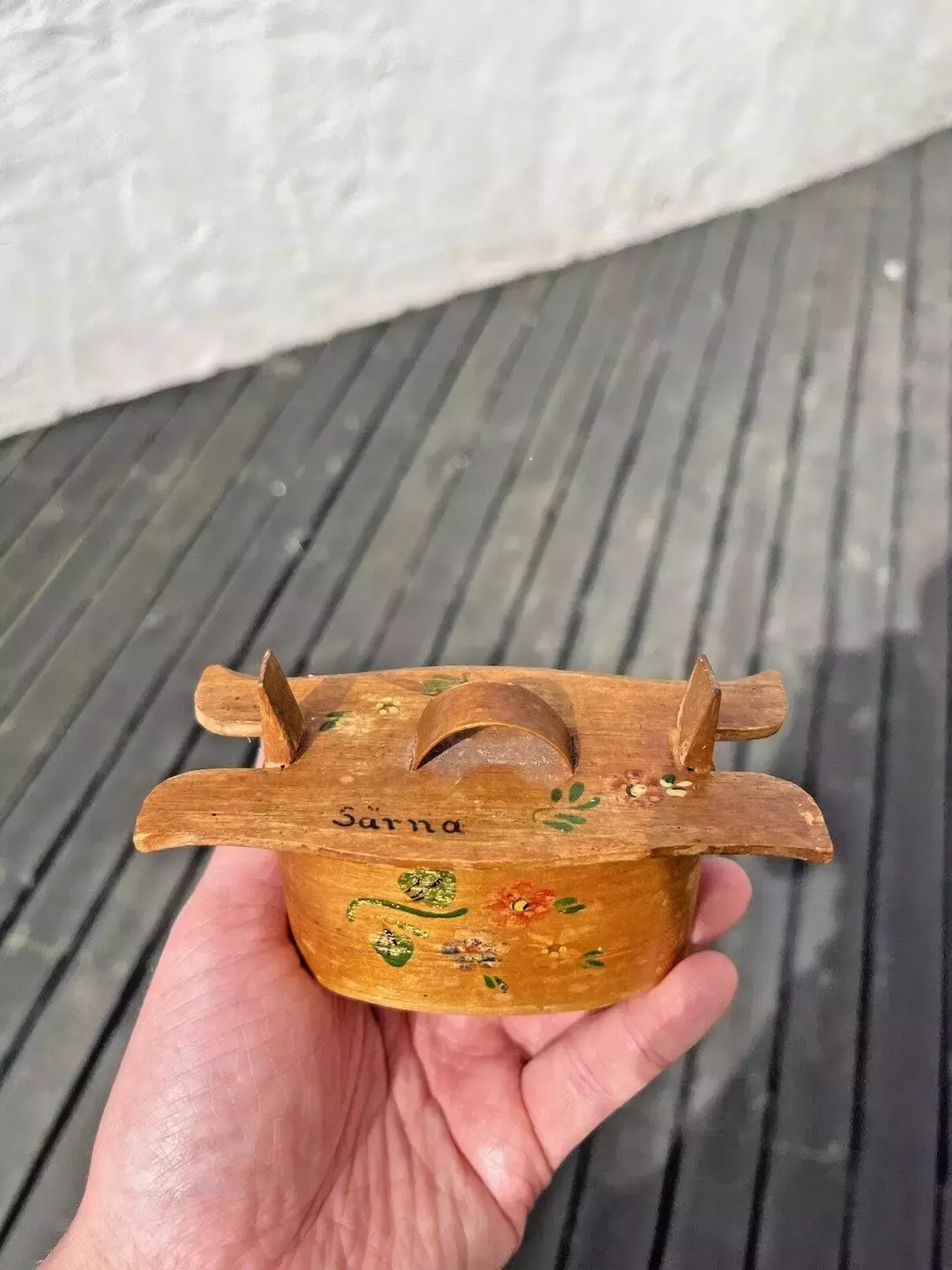 Home Decor Mini Antique Swedish Svepask Tine Bentwood Folk Art Painted Box Scandi Kitchen photo