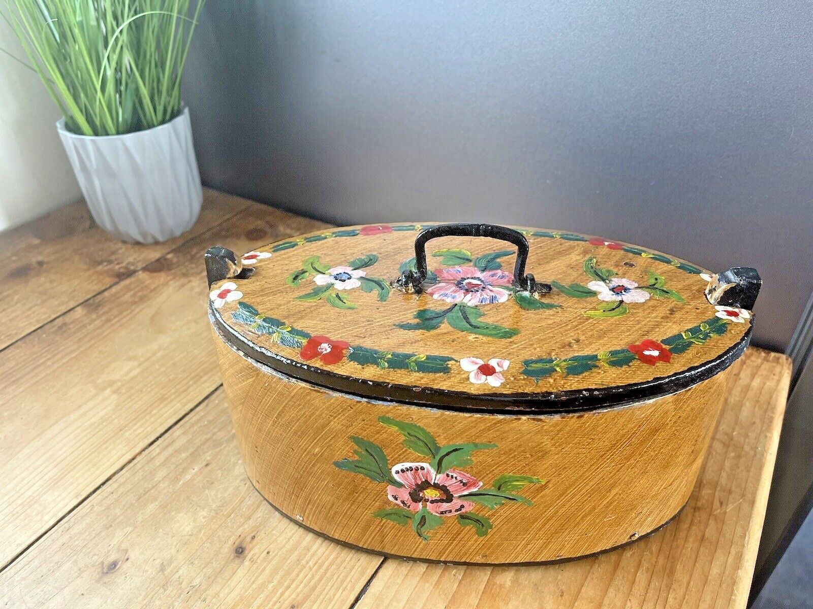 Large Antique Swedish Svepask Tine Bentwood Folk Art Painted Box Scandi Kitchen photo Home Decor