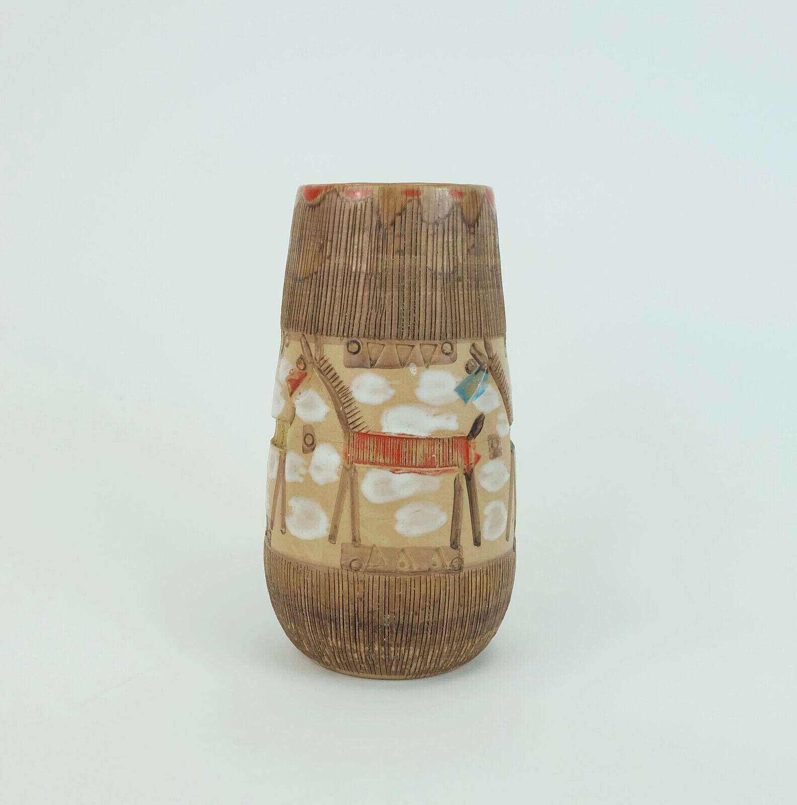 Italian Mid Century Vase Fratelli Fanciullacci Horse Sgraffito Decor Rare Glaze Variation photo for sale