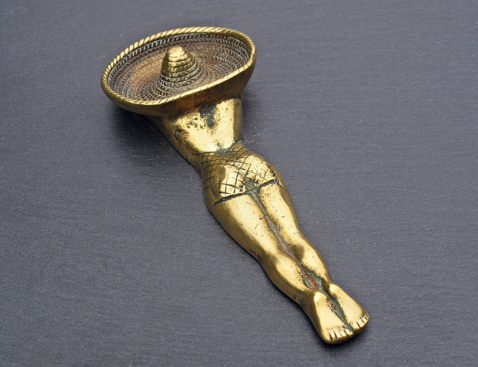 Brass Sunbathing Lady Ashtray   Sunbathing Lady With Sombrero Ashtray photo for sale