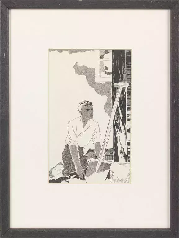 2 Paintings A Man With A Shovel And In The Mountains (2 Pcs)