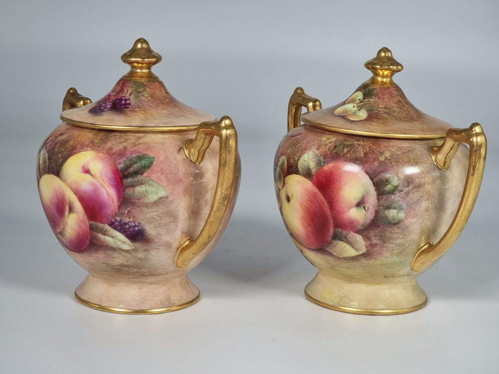 A Pair Of Coalport Vases Hand Painted With Fruit By Richard Budd photo for sale