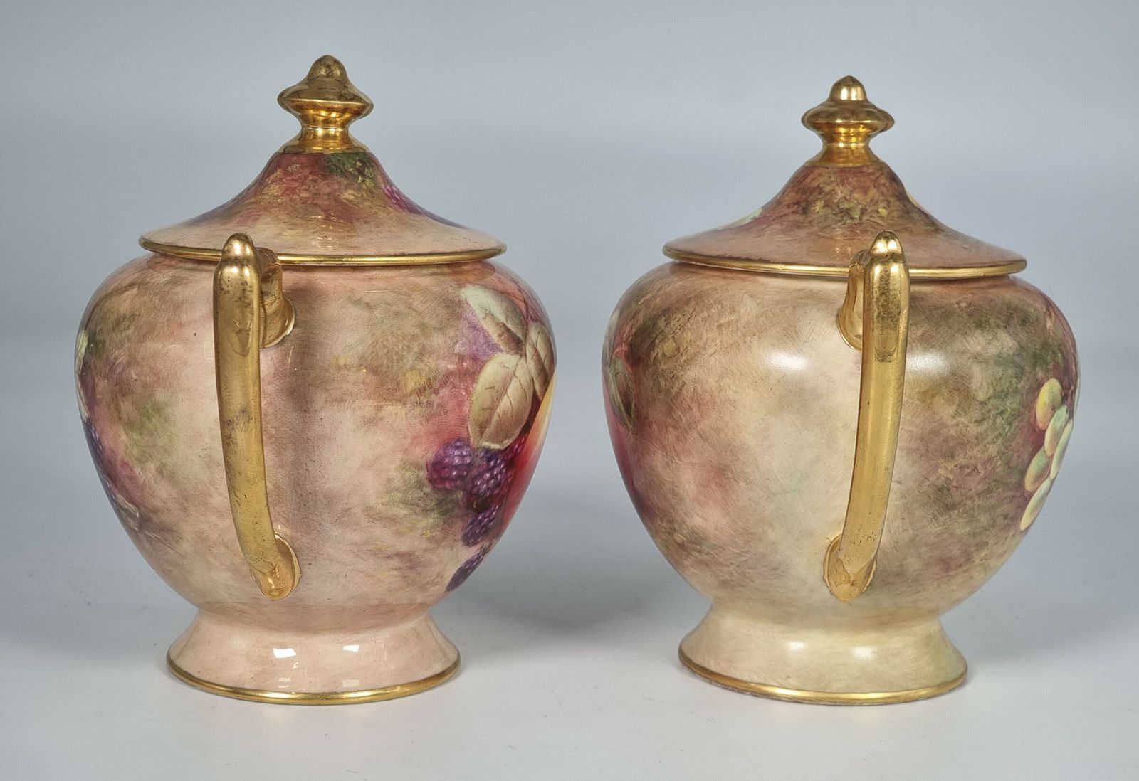 A Pair Of Coalport Vases Hand Painted With Fruit By Richard Budd photo 439.0